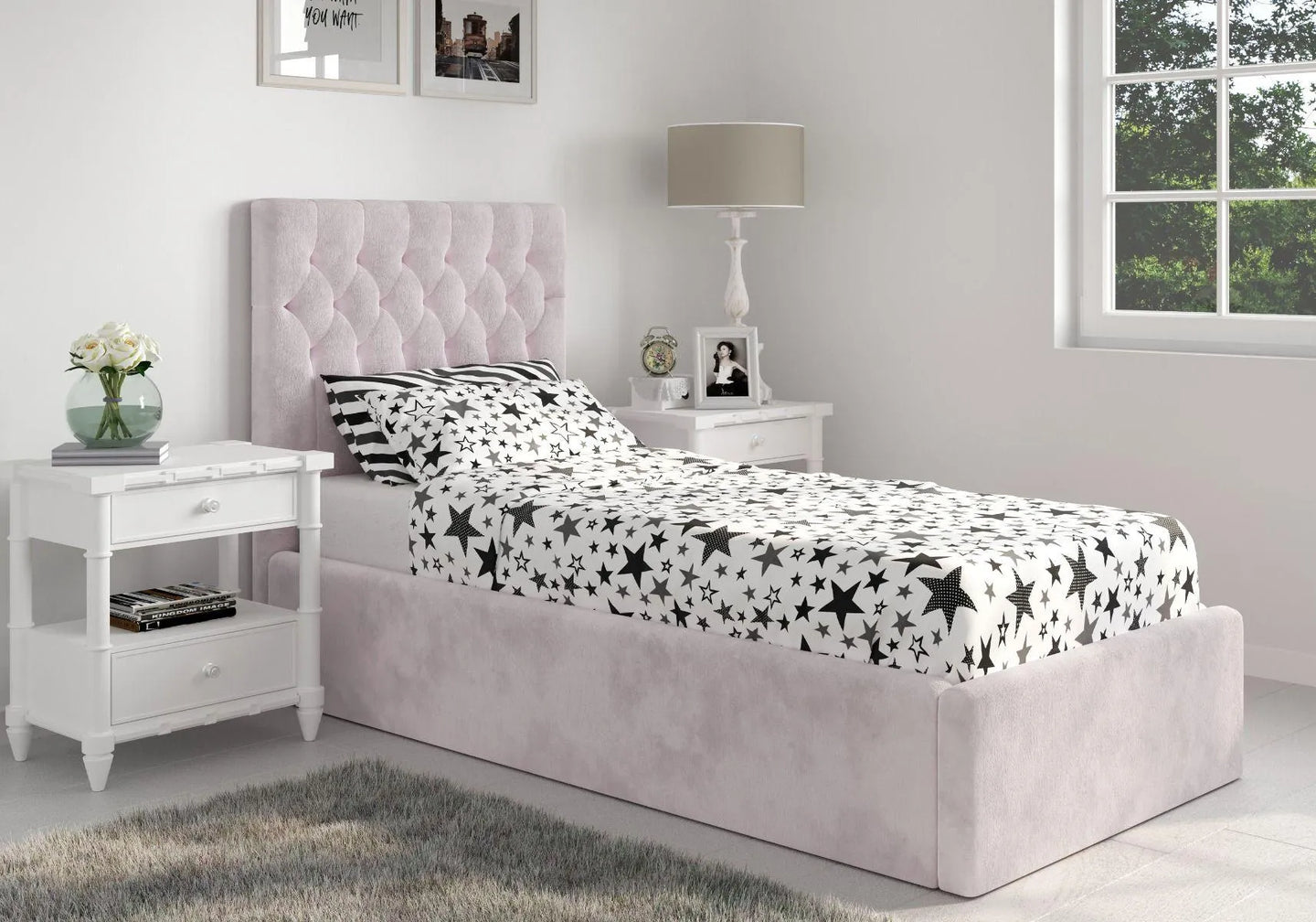 Milan Velvet Single Ottoman Bed